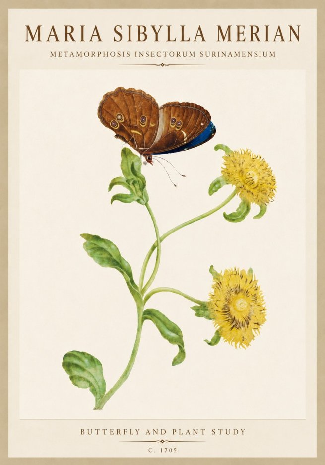 Maria Sibylla Merian Butterfly and Plant Study No6 - Póster