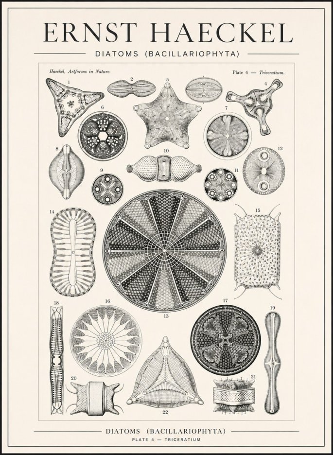 Ernst Haeckel Diatoms (Bacillariophyta) Plate 4 – Triceratium No1 - Póster