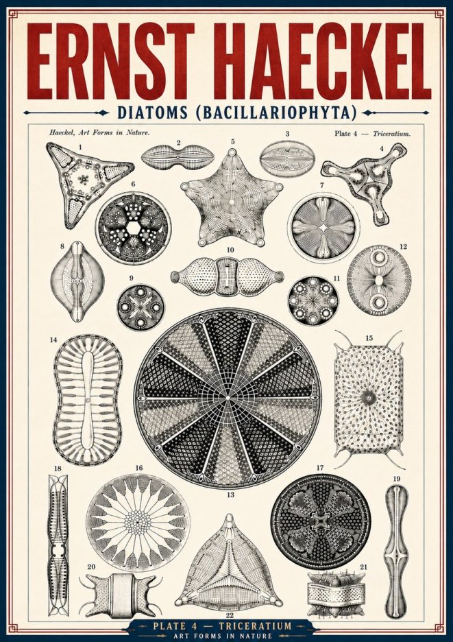 Ernst Haeckel Diatoms (Bacillariophyta) Plate 4 – Triceratium No6 - Póster