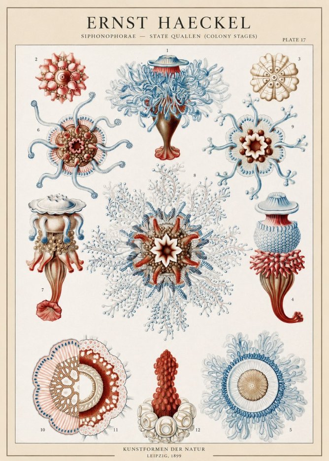 Ernst Haeckel Siphonophorae - State Quallen (Colony Stages) No1 - Póster