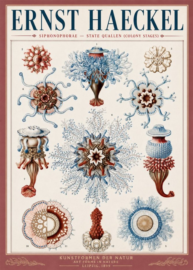 Ernst Haeckel Siphonophorae - State Quallen (Colony Stages) No5 - Póster