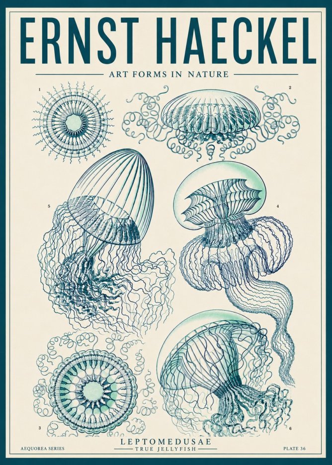 Ernst Haeckel Leptomedusae True Jellyfish No6 - Póster