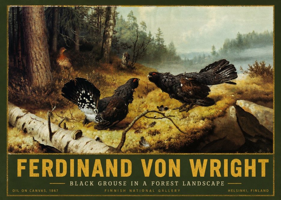 Ferdinand von Wright Black Grouse in a Forest Landscape No2 - Póster