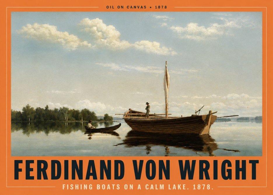 Ferdinand von Wright Fishing Boats on a Calm Lake. 1878. No4 - Póster