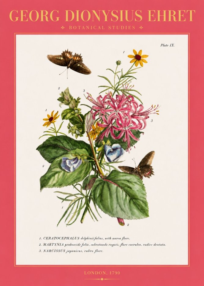 Georg Dionysius Ehret Botanical Studies - Plate Ix No2 - Póster