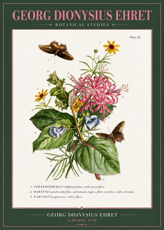 Georg Dionysius Ehret Botanical Studies - Plate Ix No3 - Póster