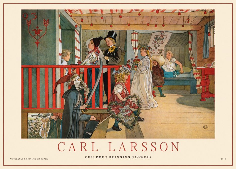 Carl Larsson Children Bringing Flowers No1 - Póster