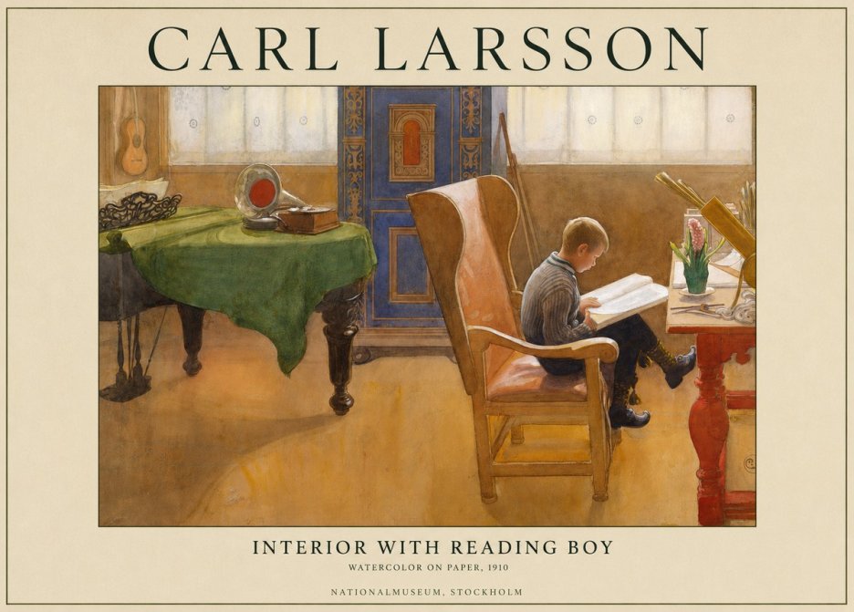 Carl Larsson Interior with Reading Boy No1 - Póster