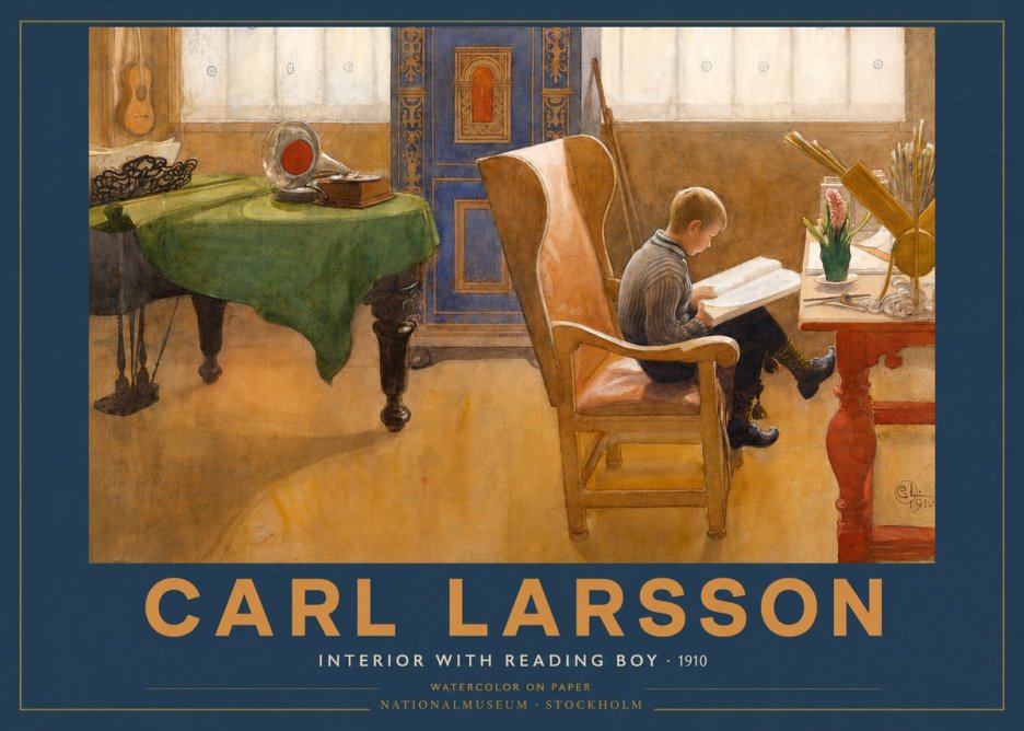 Carl Larsson Interior with Reading Boy No2 - Póster