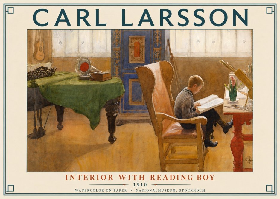 Carl Larsson Interior with Reading Boy No4 - Póster