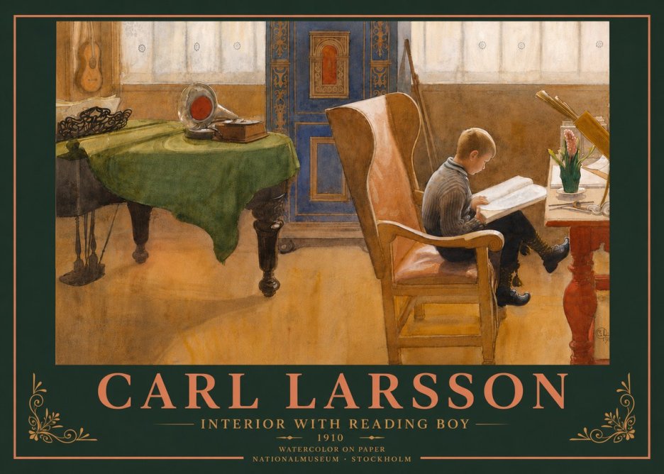 Carl Larsson Interior with Reading Boy No5 - Póster