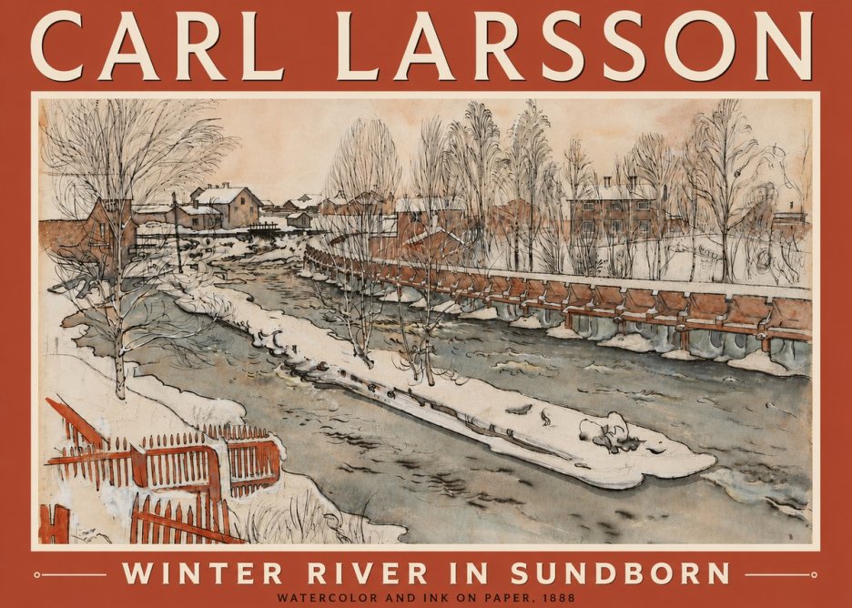 Carl Larsson Winter River in Sundborn No5 - Póster