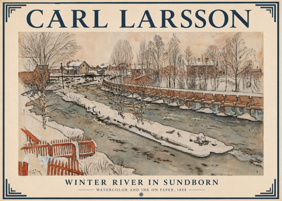 Carl Larsson Winter River in Sundborn No6 - Póster