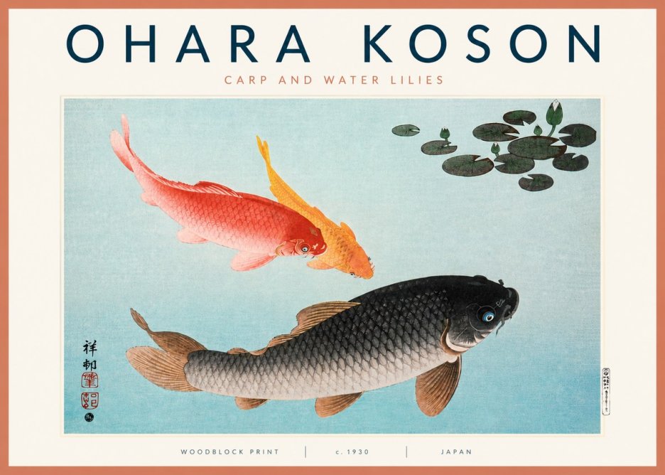 Ohara Koson Carp and Water Lilies No3 - Póster