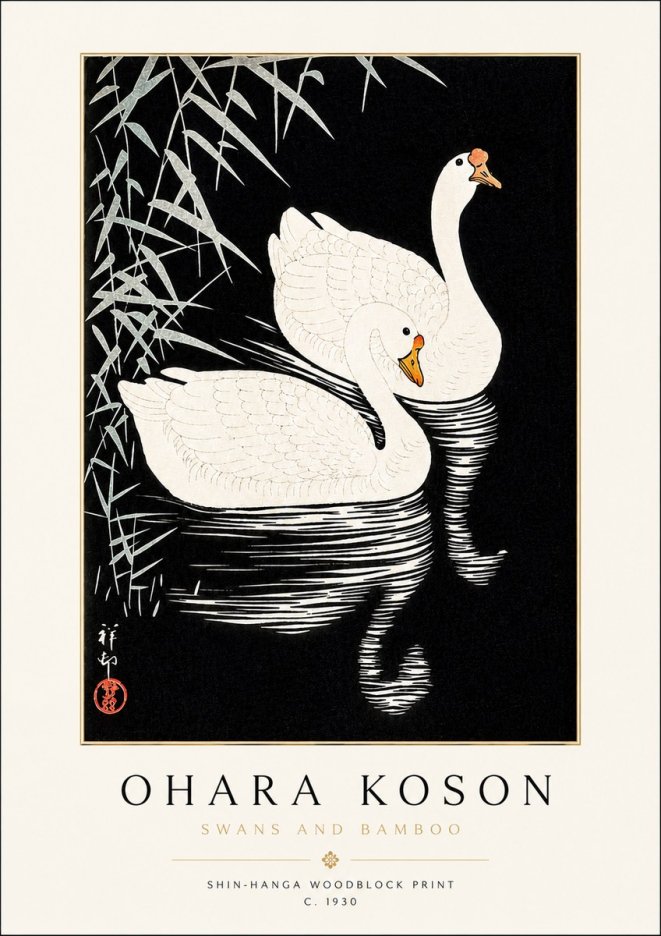 Ohara Koson Swans and Bamboo No3 - Póster