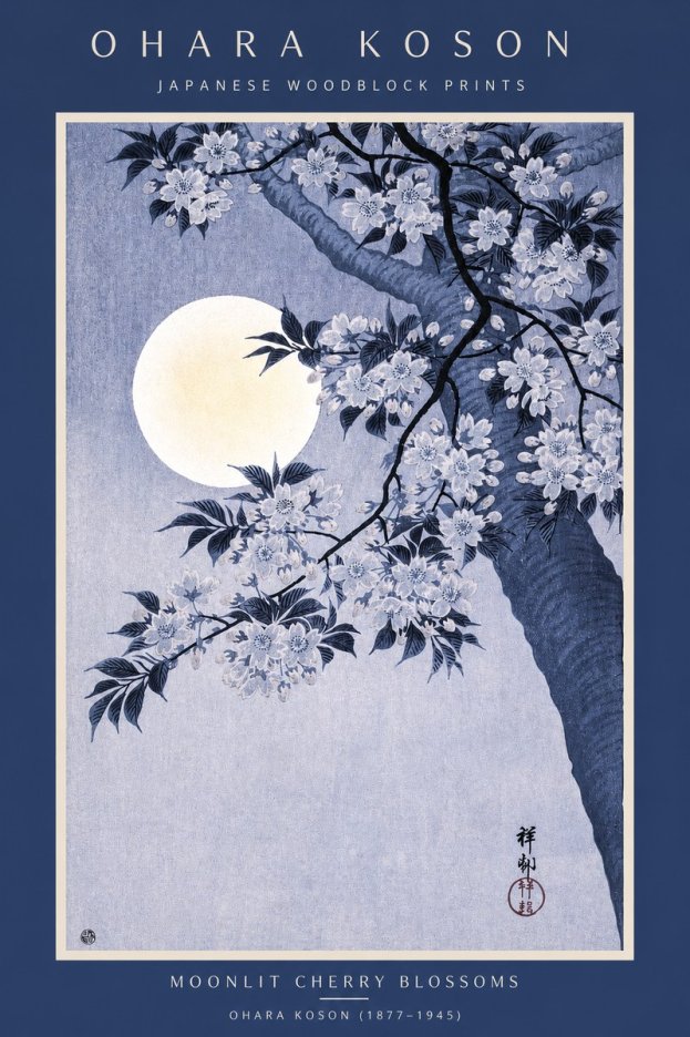 Ohara Koson Moonlit Cherry Blossoms No2 - Póster