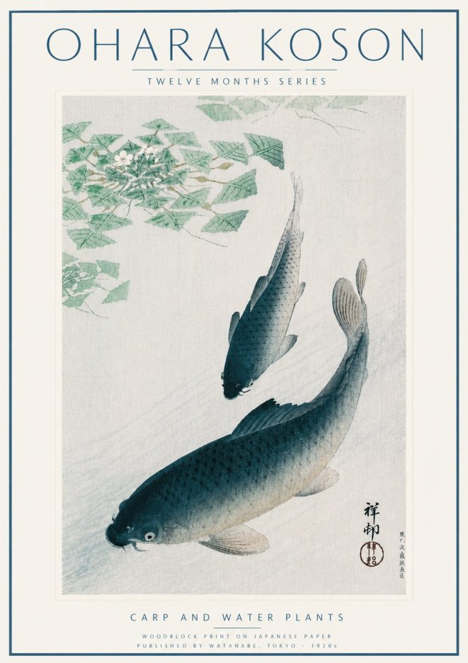 Ohara Koson Carp and Water Plants No6 - Póster