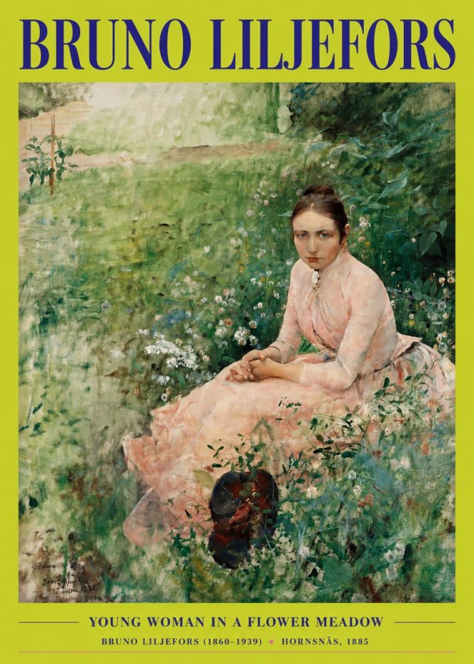 Bruno Liljefors Young Woman in a Flower Meadow No2 - Póster