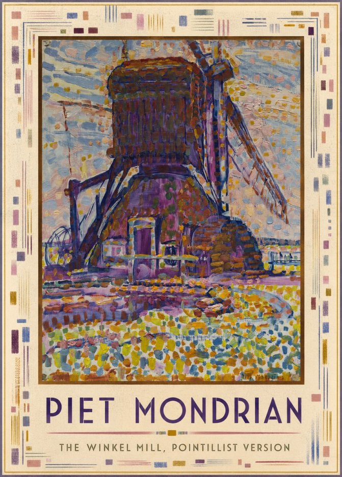 Piet Mondrian The Winkel Mill, Pointillist Version No1 - Póster