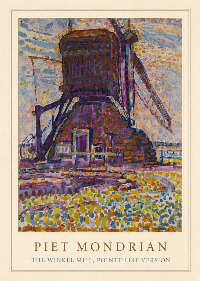 Piet Mondrian The Winkel Mill, Pointillist Version No3 - Póster