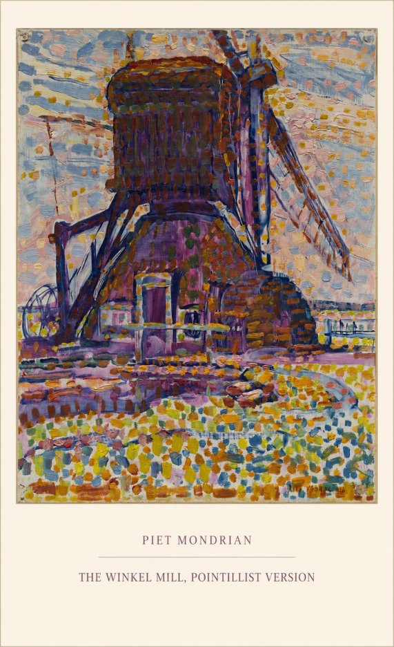 Piet Mondrian The Winkel Mill, Pointillist Version No5 - Póster