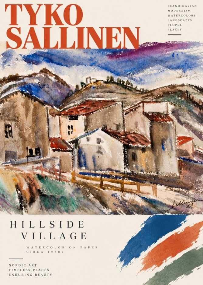 Tyko Sallinen Hillside Village No3 - Póster