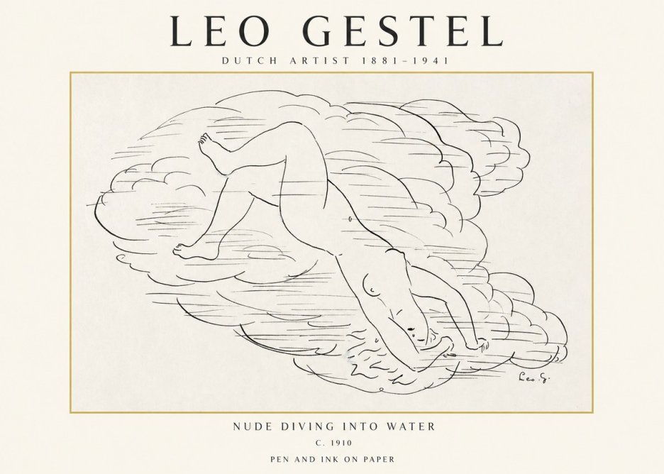 Leo Gestel Nude Diving into Water No1 - Póster