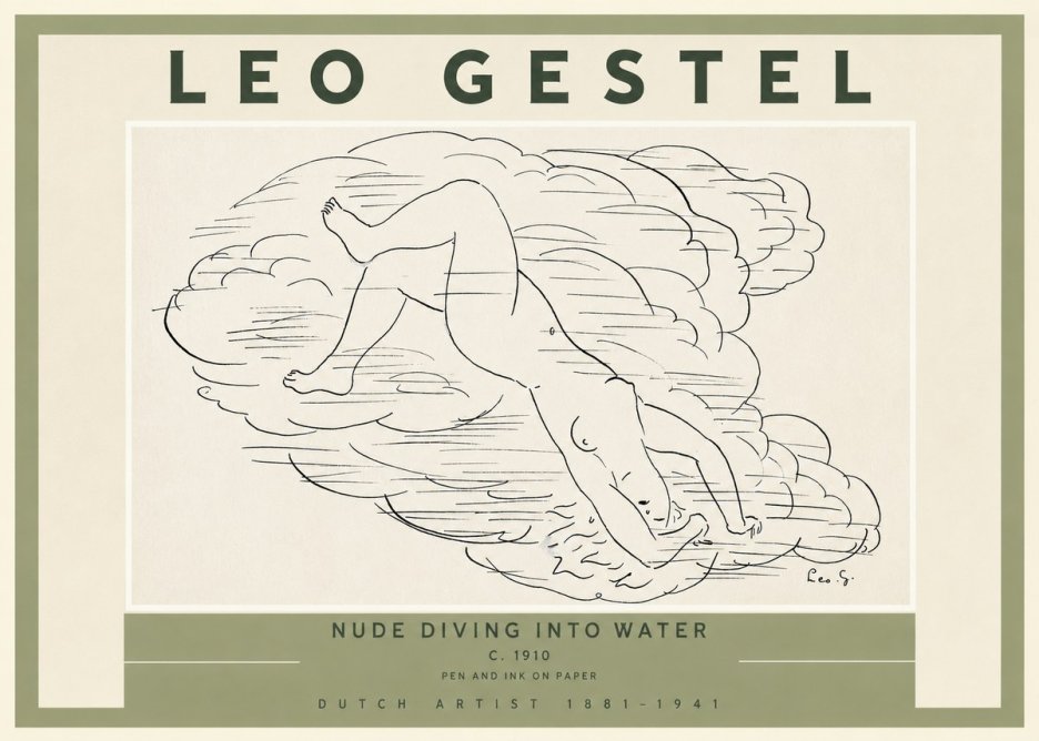 Leo Gestel Nude Diving into Water No2 - Póster