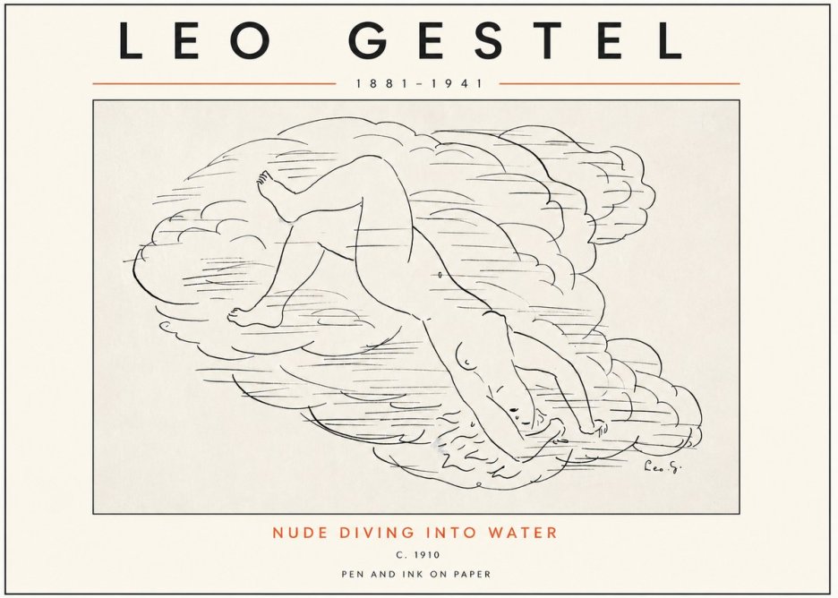 Leo Gestel Nude Diving into Water No3 - Póster