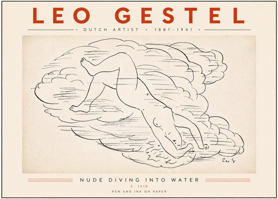 Leo Gestel Nude Diving into Water No5 - Póster