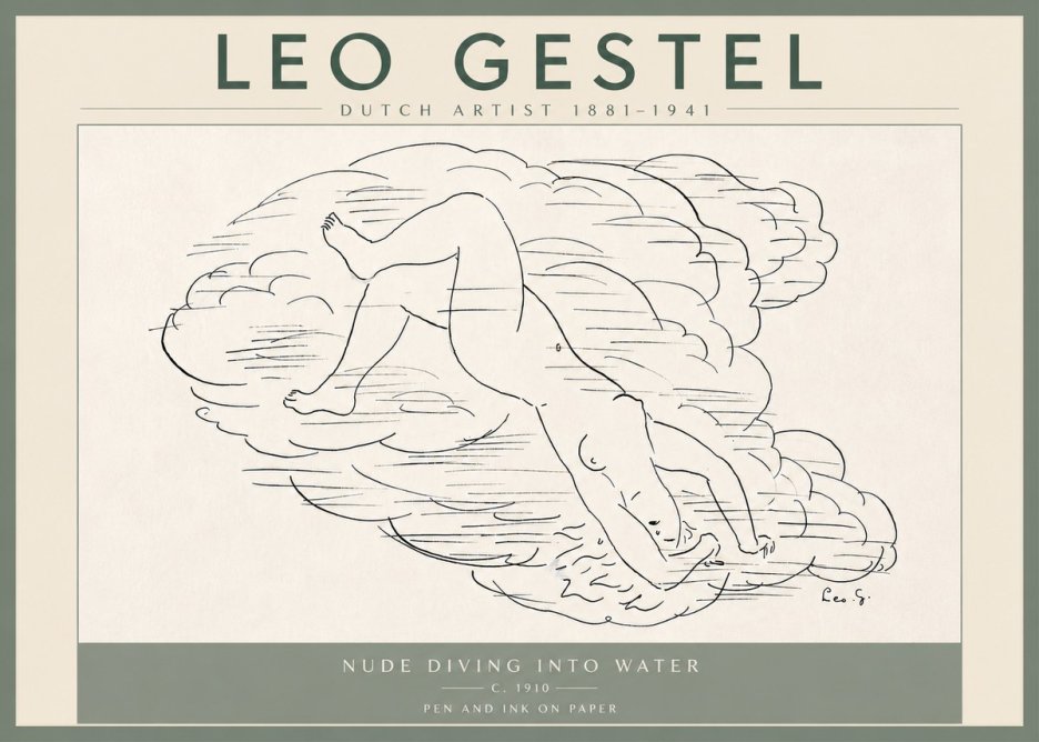 Leo Gestel Nude Diving into Water No6 - Póster