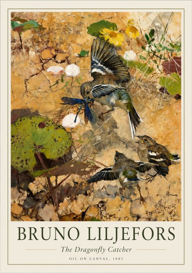 Bruno Liljefors Birds with Dragonfly No2 - Póster
