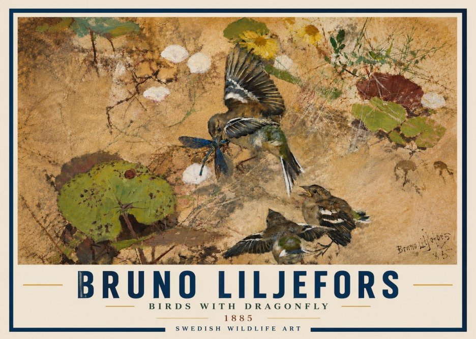 Bruno Liljefors Birds with Dragonfly No6 - Póster