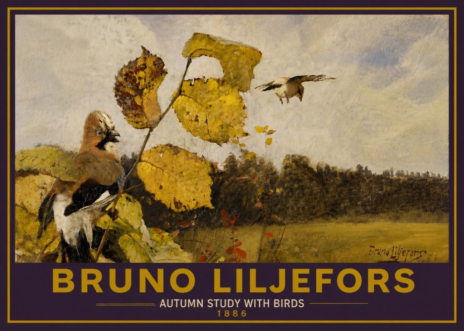 Bruno Liljefors Autumn Study with Birds No5 - Póster