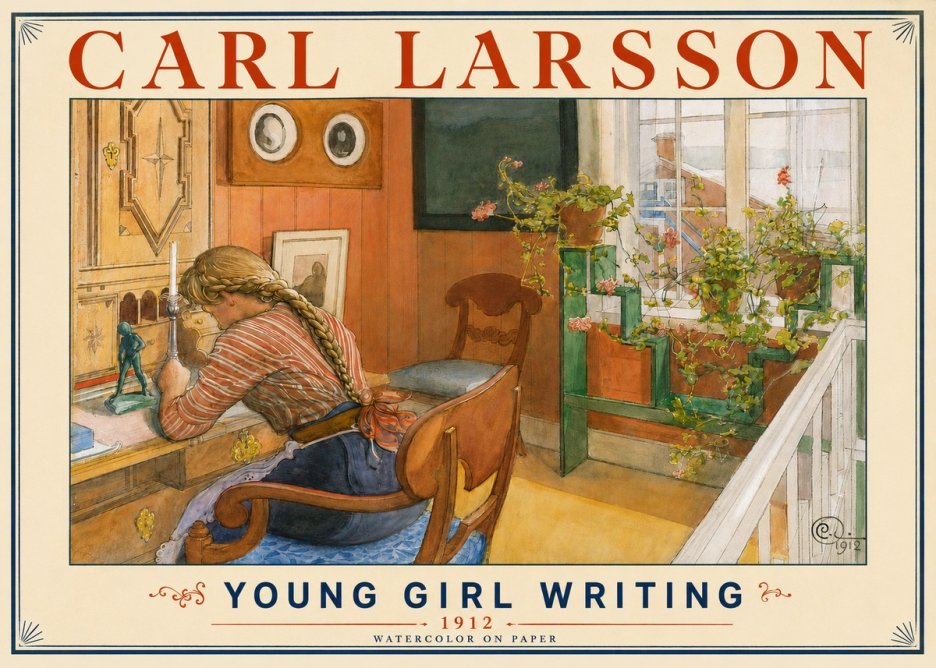 Carl Larsson Young Girl Writing No4 - Póster