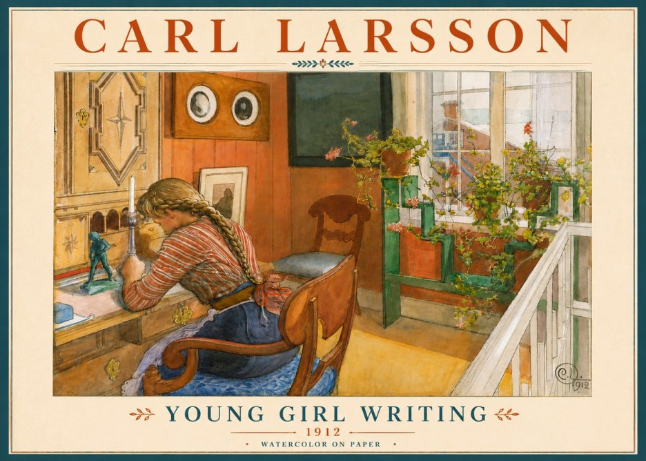 Carl Larsson Young Girl Writing No6 - Póster