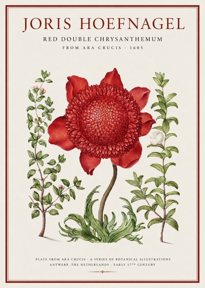 Joris Hoefnagel Red Double Chrysanthemum No1 - Póster