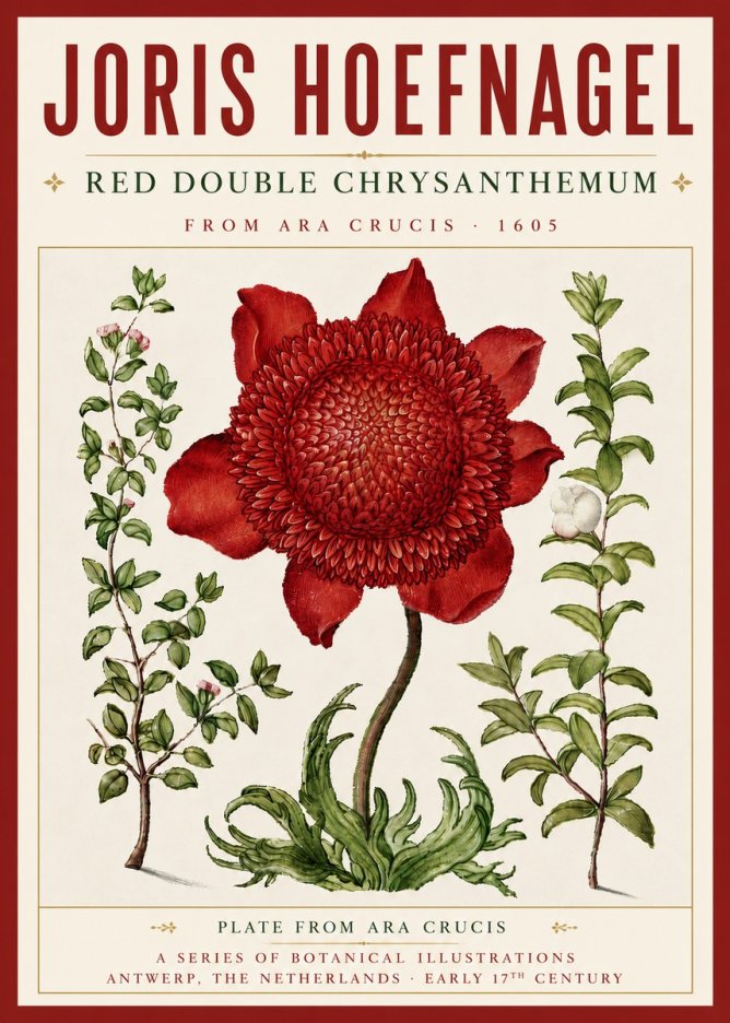 Joris Hoefnagel Red Double Chrysanthemum No5 - Póster