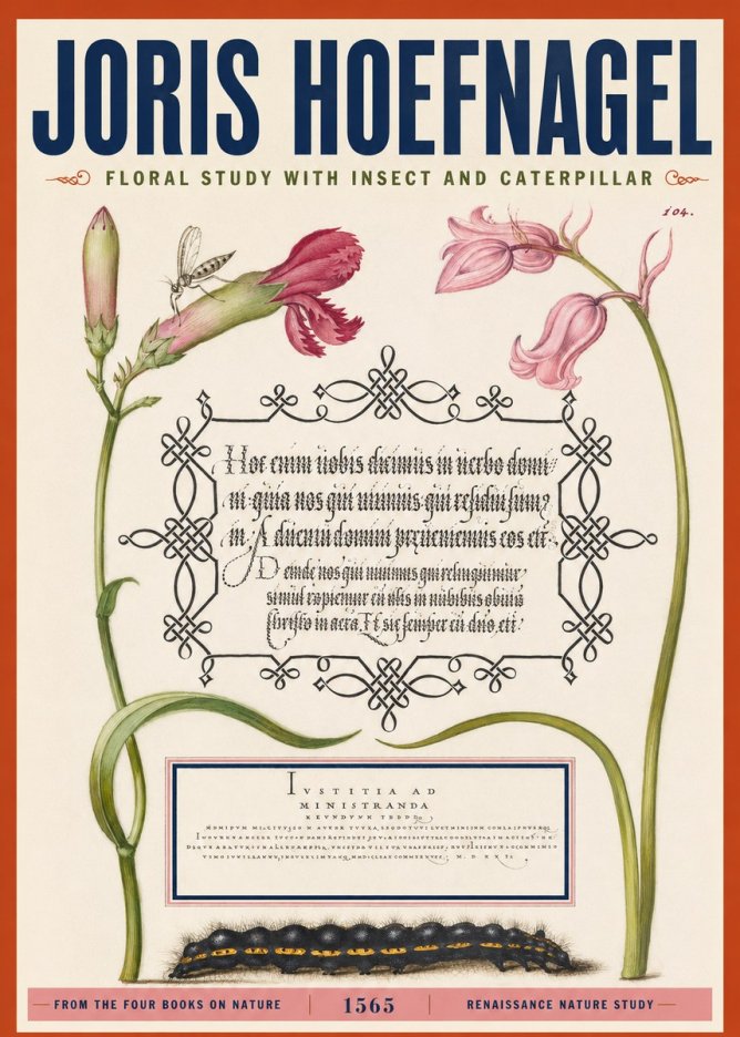Joris Hoefnagel Floral Study with Insect and Caterpillar No2 - Póster