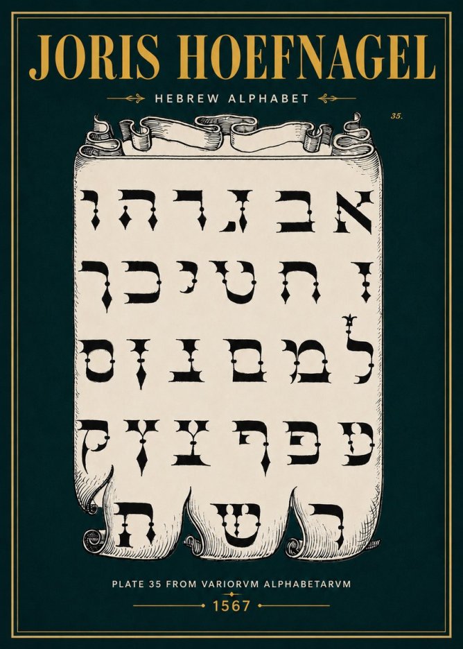 Joris Hoefnagel Hebrew Alphabet No4 - Póster