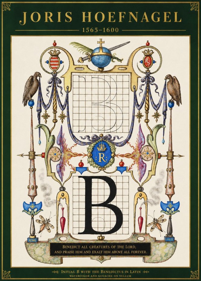 Joris Hoefnagel Initial B with the Benedictus in Latin No3 - Póster
