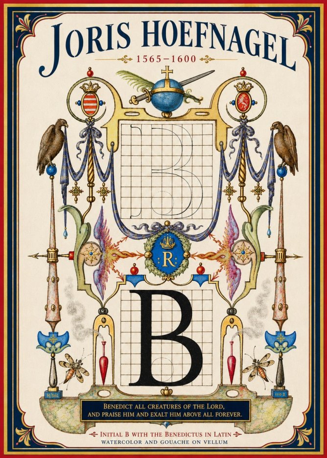 Joris Hoefnagel Initial B with the Benedictus in Latin No4 - Póster
