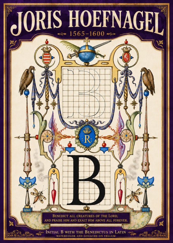 Joris Hoefnagel Initial B with the Benedictus in Latin No5 - Póster