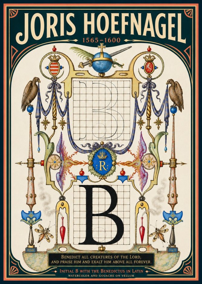 Joris Hoefnagel Initial B with the Benedictus in Latin No6 - Póster