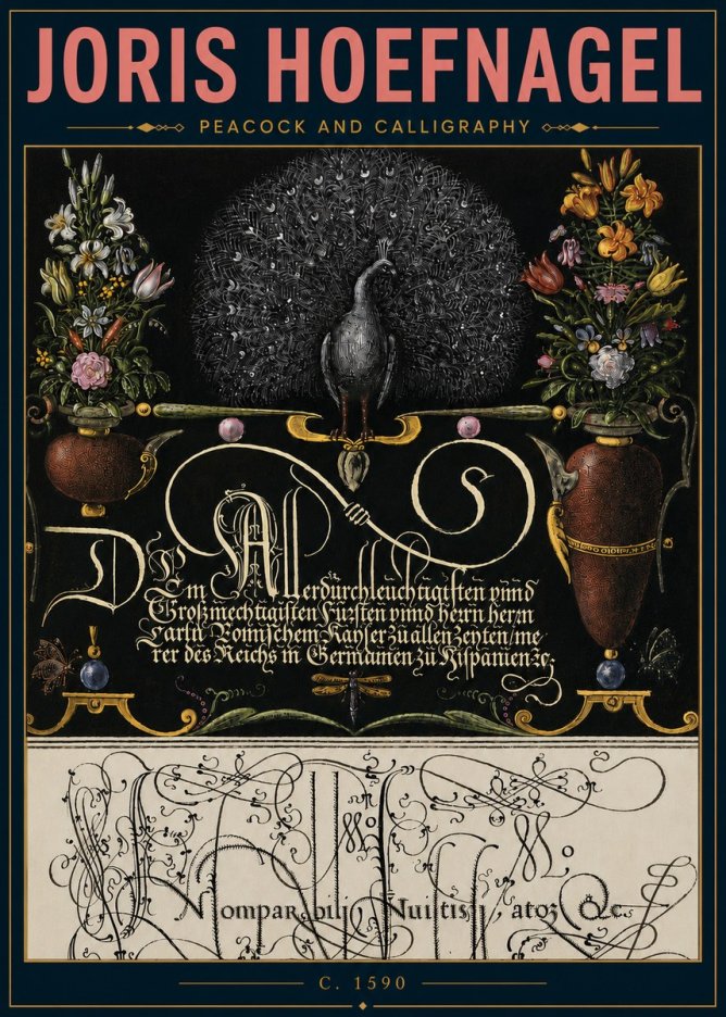 Joris Hoefnagel Peacock and Calligraphy No5 - Póster