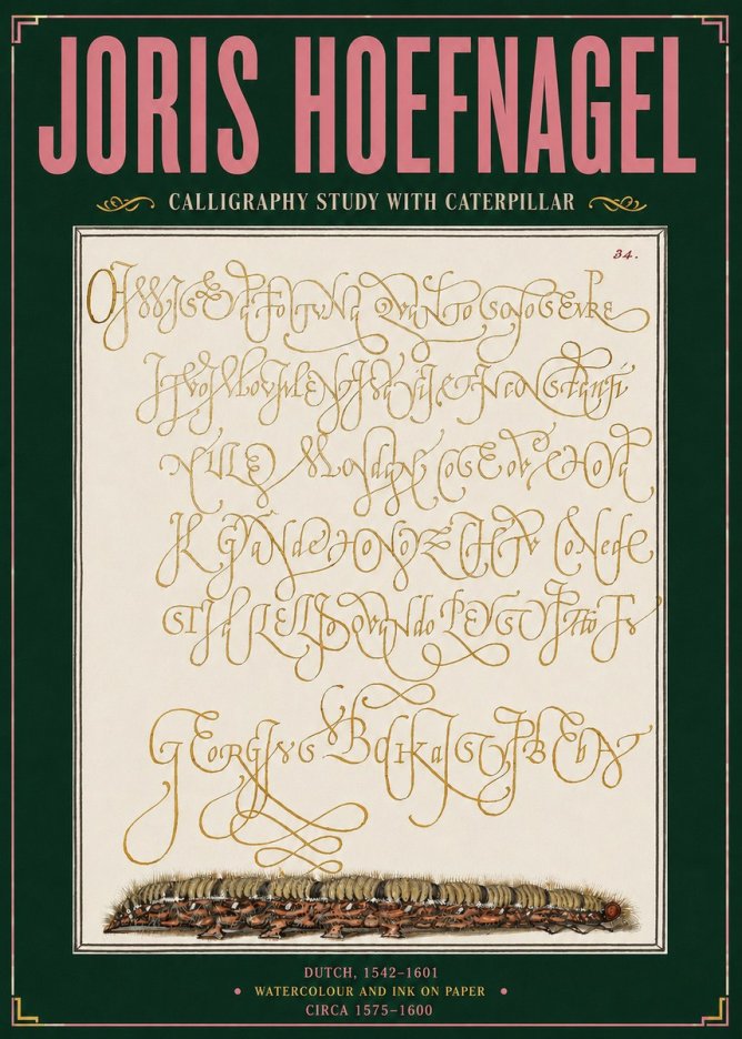 Joris Hoefnagel Calligraphy Study with Caterpillar No3 - Póster
