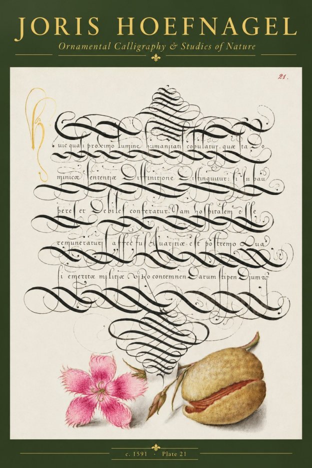 Joris Hoefnagel Ornamental Calligraphy & Studies of Nature No5 - Póster