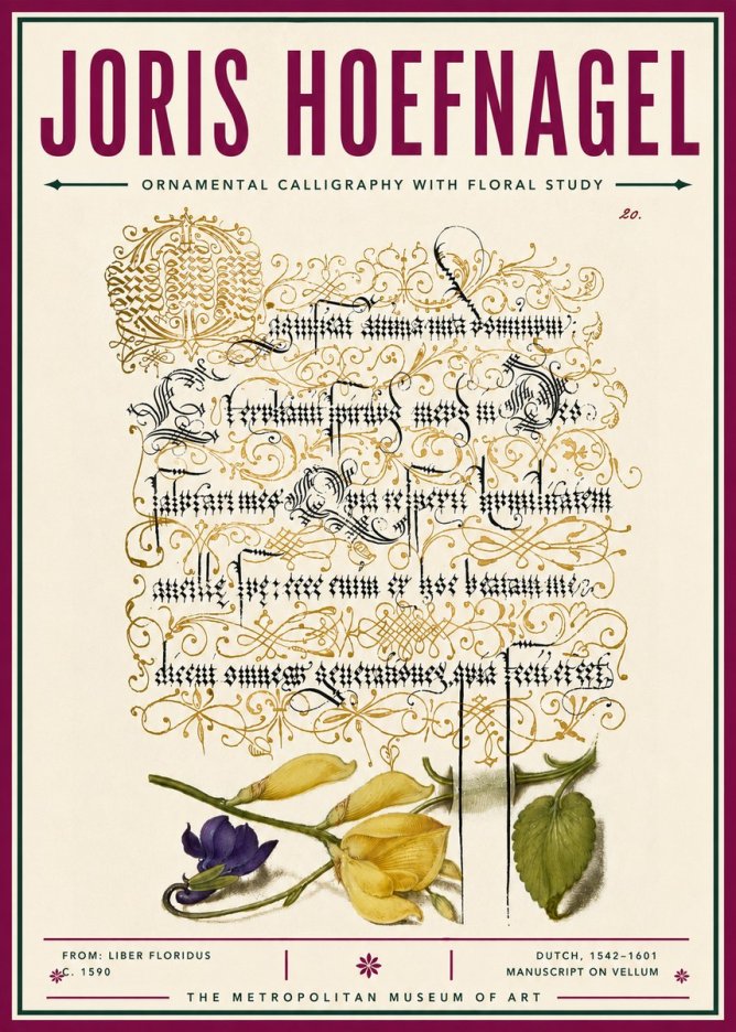 Joris Hoefnagel Ornamental Calligraphy with Floral Study No6 - Póster