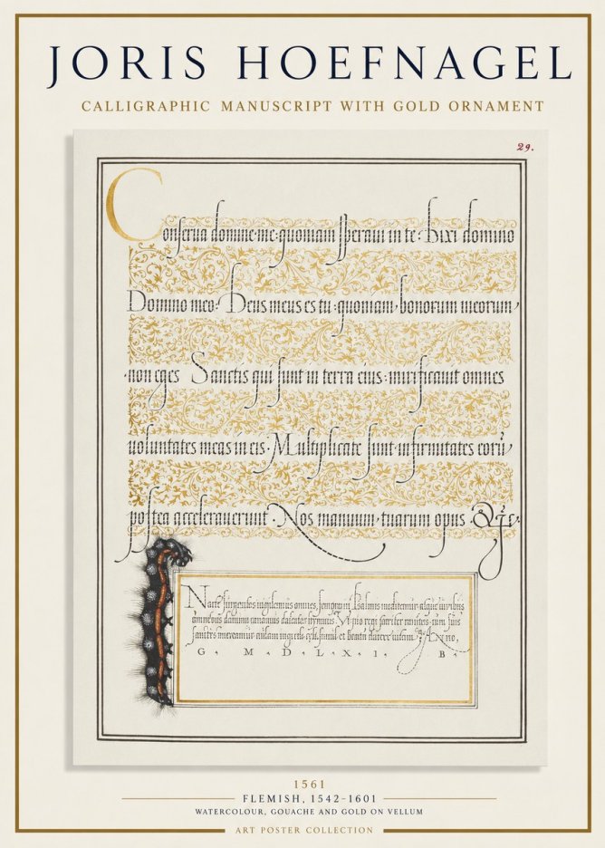Joris Hoefnagel Calligraphic Manuscript with Gold Ornament No1 - Póster