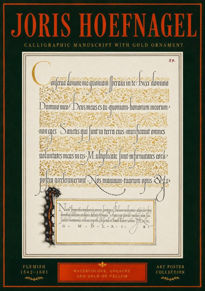 Joris Hoefnagel Calligraphic Manuscript with Gold Ornament No2 - Póster